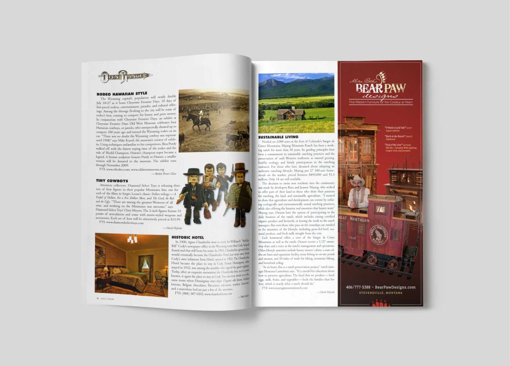 Bear Paw Designs Cowboys and Indians Magazine Vertical Ad