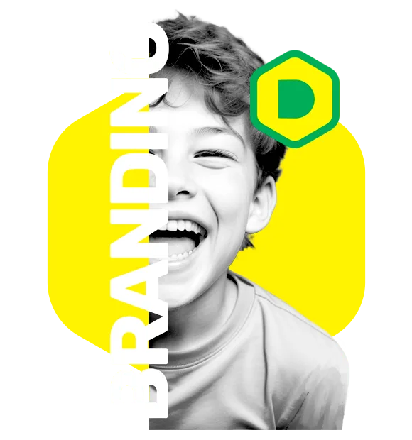 Pediatric dentists branding graphic design hero image of a smiling kid for Doodl Creative