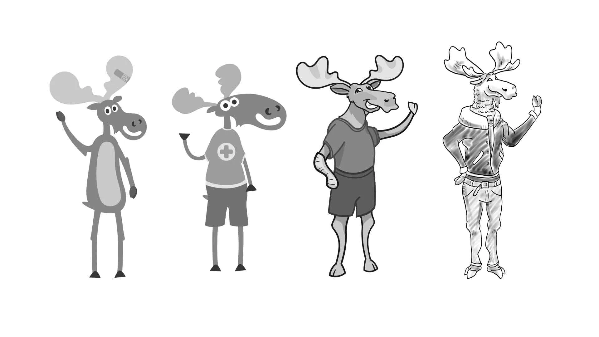 Cartoon Moose mascot illustrations for Blue Moose Pediatrics